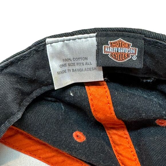 Harley Davidson Baseball Cap Flame Biker Grunge Adjustable Black Orange OSFA IM - Picture 7 of 10